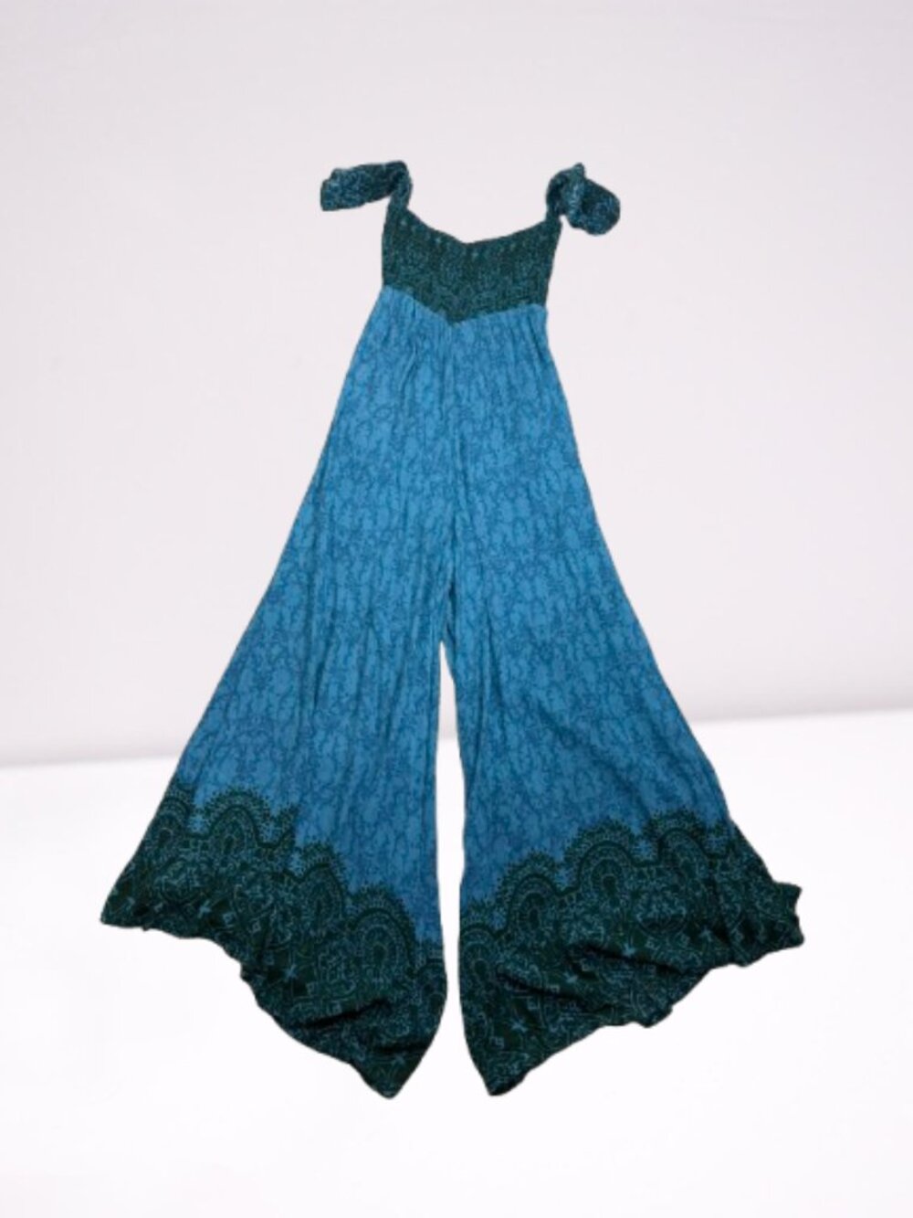 Free People NWOT Off Shoulder Bali Jumpsuit Boho Festival Size S in Teal - Picture 8 of 11